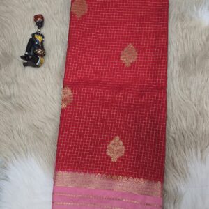 premium mysore crepe silk saree with gold zari checks & contrast border